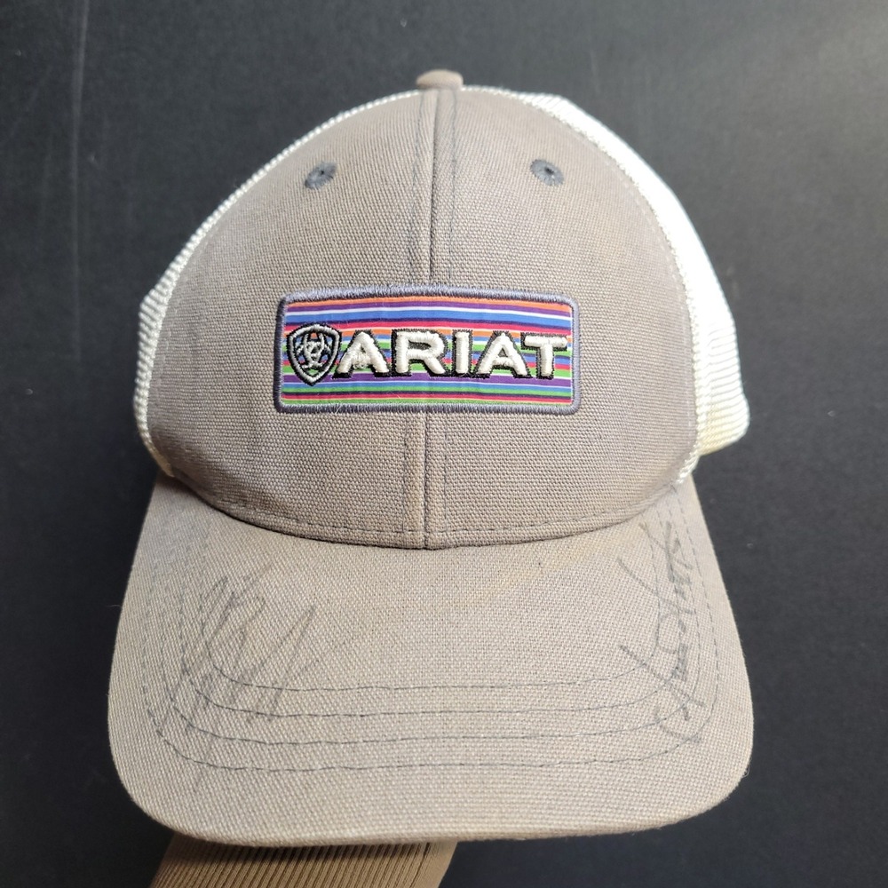 Ariat Trucker Hat Mens OSFA Gray Rainbow Logo Patch Snapback Mesh Cap